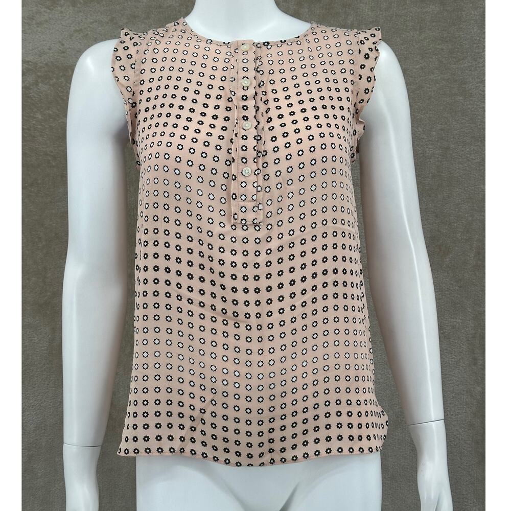Ann Taylor LOFT Top Womens Small Petite Pink Geo Sleeveless Sheer Office‎ Work